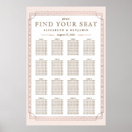 16 Bordar | Art Deco Rosa Guldbladskontur Bröllop Poster