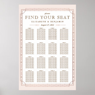 16 Bordar Art Deco Rosa Guldbladskontur Bröllop Poster