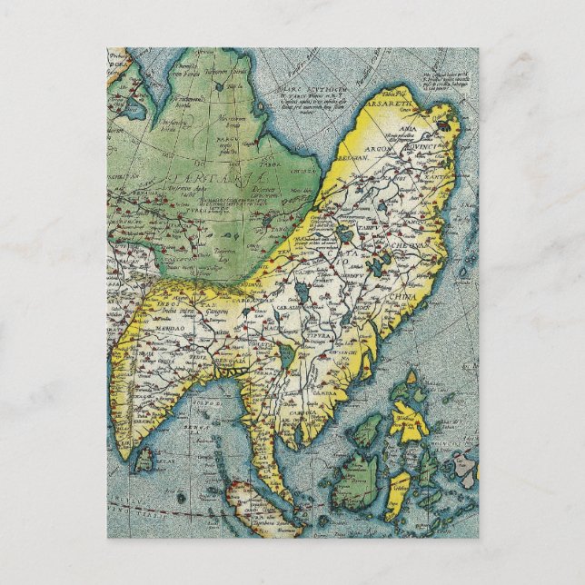 16:e århundradets Karta i tidigt i Asien Vykort (Framsida)