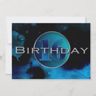 16:e BIRTHDAY-INBJUDAN - ABSTRAKT BLUES Inbjudningar