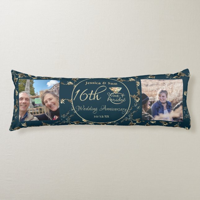 16:e Bröllop-årsdagen 2 Foton ljus och statice Kroppskudde (Framsidan)
