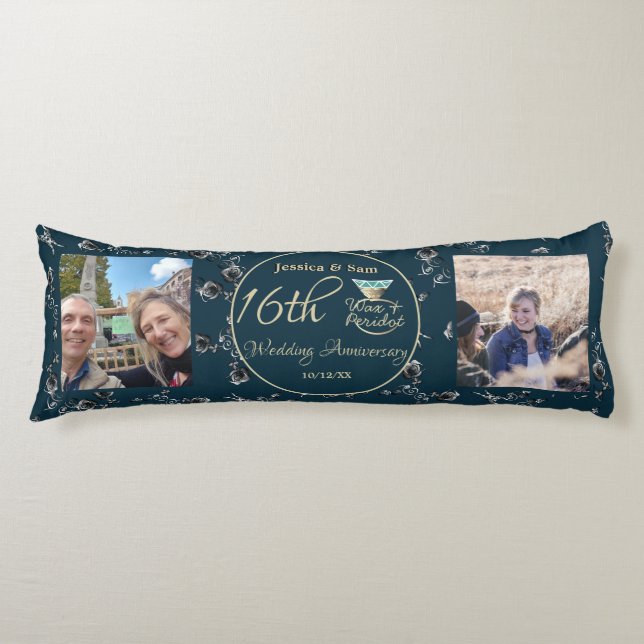 16:e Bröllop-årsdagen 2 Foton Silvery Ro Kroppskudde (Framsidan)