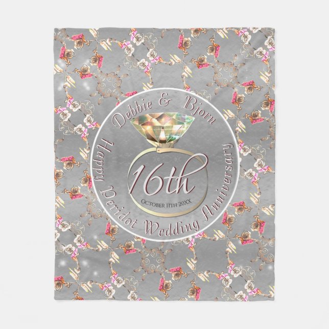 16:e Bröllop-årsdagen Vax, Peridot & Satice Flr Fleecefilt (Framsidan)