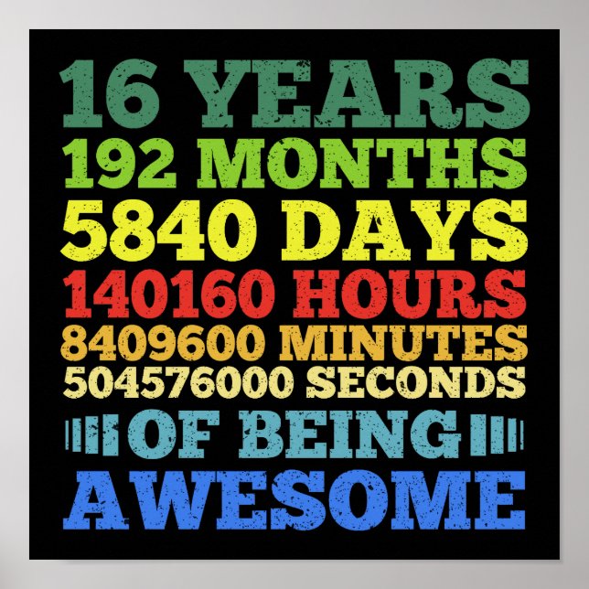 16:e födelsedag 16 år gammal flicka 192 månader poster (Framsidan)