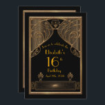 16:e, födelsedag 16:e, Art Deco, svart guld Inbjudningar<br><div class="desc">16:e, Födelsedag 16:e, Art Deco, svart & guld, 16:e baksidan, Art Deco, artdeco, deco stil, deco, 1920s, gatsby, Gatsby, geometrisk, geometrisk, symmetrisk, födelsedagsfirande, födelsedagsfest, födelsedag, firandets inbjudan, ceremonisk inbjudan, inbjudan, 14:e 21 15:e , 20:e , 20:e , party, inbjudan, inbjudan, förutom datum, datum, överraskningsdag, födelsedagsfest, överraskning, party, Man, Woman, vuxen,...</div>