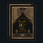 16:e, födelsedag 16:e, Art Deco, svart guld Inbjudningar<br><div class="desc">16:e, Födelsedag 16:e, Art Deco, svart & guld, 16:e baksidan, Art Deco, artdeco, deco stil, deco, 1920s, gatsby, Gatsby, geometrisk, geometrisk, symmetrisk, födelsedagsfirande, födelsedagsfest, födelsedag, firandets inbjudan, ceremonisk inbjudan, inbjudan, 14:e 21 15:e , 20:e , 20:e , party, inbjudan, inbjudan, förutom datum, datum, överraskningsdag, födelsedagsfest, överraskning, party, Man, Woman, vuxen,...</div>