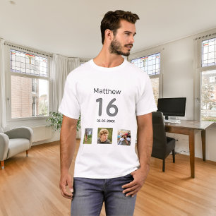 16:e födelsedag anpassningsbar fotomonogrampojke t shirt