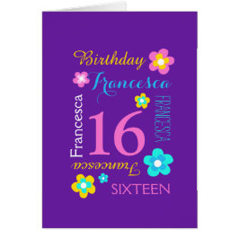 16:e födelsedag - anpassningsbar lila av rosa OBS kort