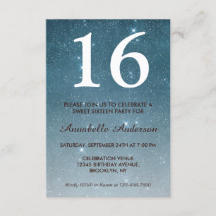 16:e födelsedag Blue Midnight Himlar Star Sweet si Inbjudningar