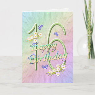 16:e födelsedag - Butterflies and Flowers Card Kort