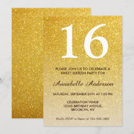 16:e födelsedag Elegant Gult Guld Glitter Ombre Inbjudningar