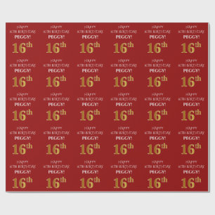 16:e födelsedag: Elegant, rött, Faux Guld-utseende Presentpapper