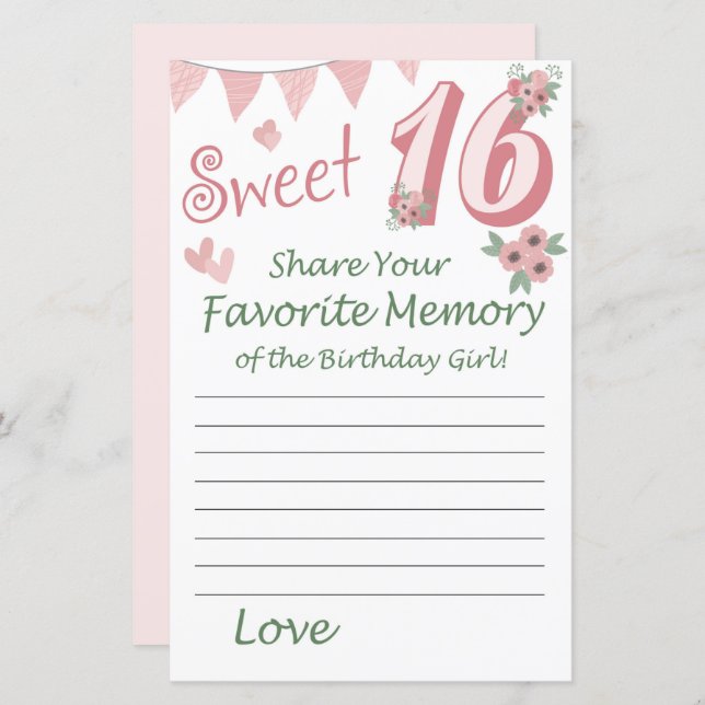 16:e födelsedag Favorit Memory of the Birthday Gir (Fram/baksida)