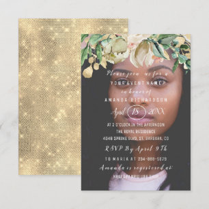 16:e födelsedag Fotoblommor Brunch Spark Guld Inbjudningar