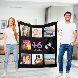 16:e födelsedag, fotokollage, svart flicka fleecefilt