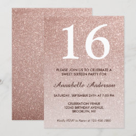 16:e födelsedag Glam Rosa ros Guld Glitter Ombre Inbjudningar