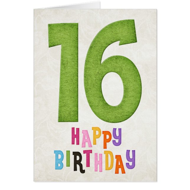 16:e födelsedag, Grattis på födelsedagen-kort 3 Hälsningskort (Framsidan)