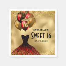 16:e födelsedag Guld Glitter Red Dress Sweet 16