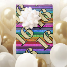 16:e födelsedag Guld Nummer Rainbow Rand Glitter