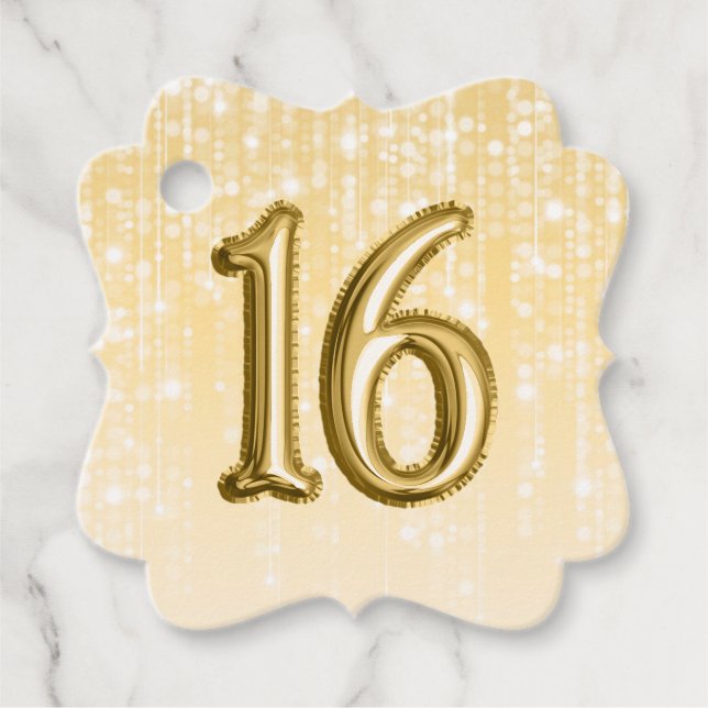 16:e födelsedag, guldfärgade eldlegeringar Twinkle Gåvor Etiketter (Framsida)