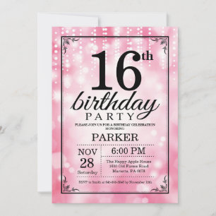 16:e födelsedag Inbjudan till Rosa Glitter