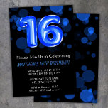 16:e födelsedag: Kids Blue Boy Party Inbjudningar<br><div class="desc">16:e födelsedag: Barn blå party 16:e födelsedagsfest inbjudan för en 16-årig pojke med modernt skript och roligt blå folie ballonger.</div>