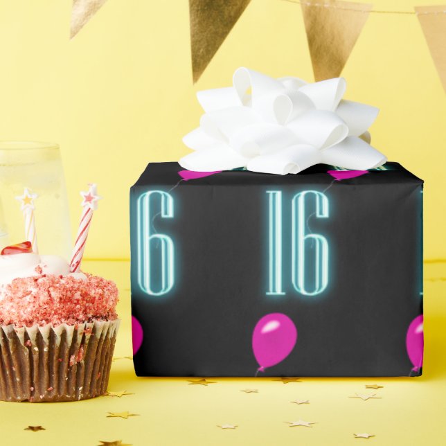 16:e födelsedag Neon-skylt med ballong Presentpapper (Födelsedagsfest)
