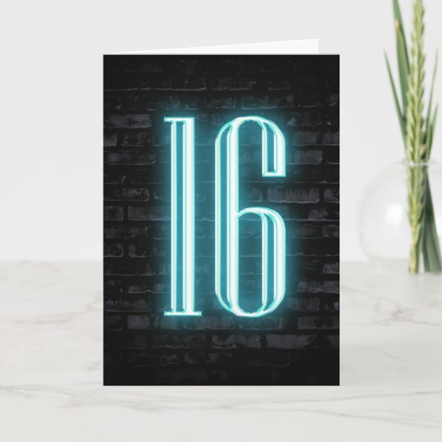 16:e födelsedag Neon-skylt på bricka Kort (Framsida)