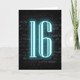 16:e födelsedag Neon-skylt på bricka Kort