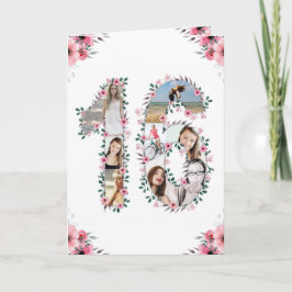 16:e födelsedag Photo Collage Girl Flower White (F Kort