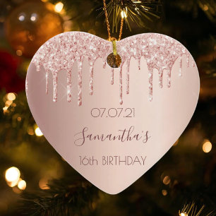 16:e födelsedag ro guld glitter rosa 16 julgransprydnad keramik