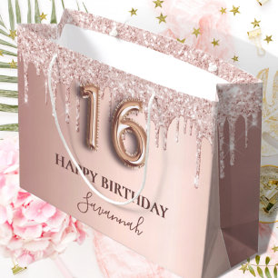 16:e födelsedag ro guld glitter rosa-ballong stil