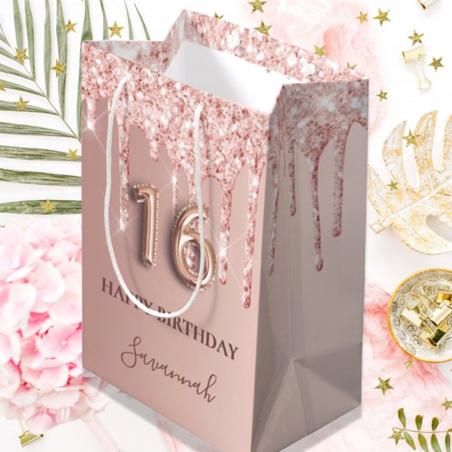 16:e födelsedag ro guld glitter rosa-ballong stil (Skapare uppladdad)