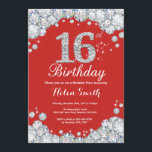 16:e födelsedag: Röd och Silver Diamond Inbjudningar<br><div class="desc">16:e födelsedagsinbjudan. Röd och Silver Rhinestone Diamond. Elegant Birthday Bash inbjudan. Barns födelsedag. Flickans födelsedag. Boy Birthday. Om du vill göra ytterligare anpassningar klickar du på knappen "Anpassa" och användor verktyg som är utformat för att ändra mallen.</div>