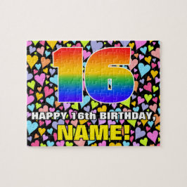 16:e födelsedag - Roligt, hjärtklappning + "16" Pussel