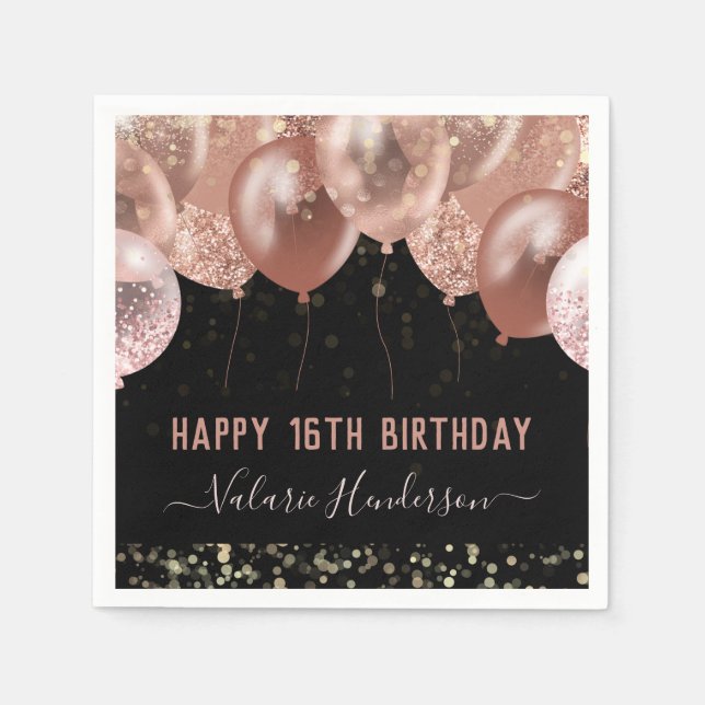16:e födelsedag Rosa Buboner Pappersservett (Framsidan)