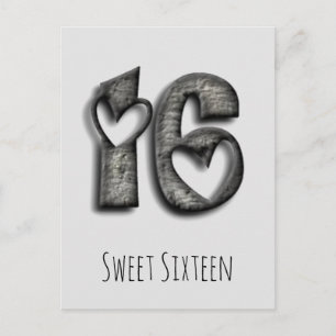 16:e födelsedag Söt 16 Rustic Hearts typografi Vykort
