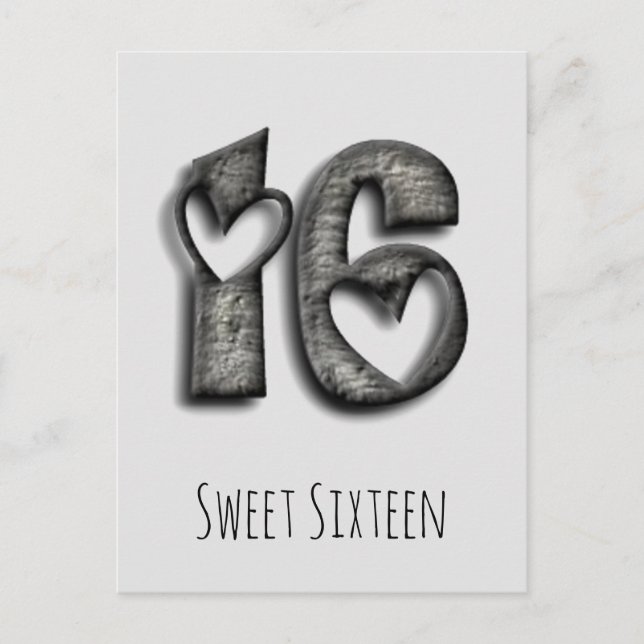 16:e födelsedag Söt 16 Rustic Hearts typografi Vykort (Framsida)