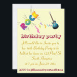 16:e födelsedag sten-inbjudan. inbjudningar<br><div class="desc">16:e födelsedagarkortet med en gitarr och ord sten i färgstarkt brev kan du ändra allt på inbjudan till kostym i party. Baksidan har fred,  kärlek,  musik som också kan ändras.</div>