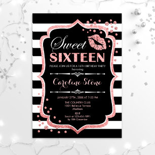 16:e födelsedag - Sweet sixteen Black Ro Guld Inbjudningar