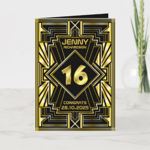 16:e födelsedagen Art Deco Guld Black Underbar Gat Kort