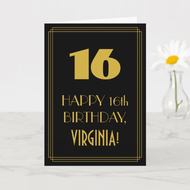 16:e födelsedagen - Art Deco Inspired Titta "16" o Kort (Liten växt)