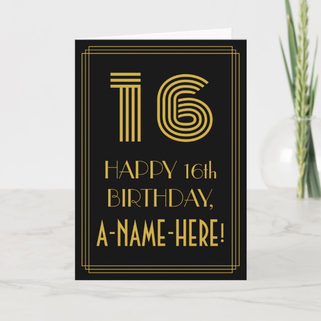 16:e födelsedagen: Art Deco Inspired Titta "16" oc Kort (Framsida)