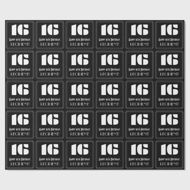 16:e födelsedagen: Art Deco Inspired Titta "16" oc Presentpapper (Platt)