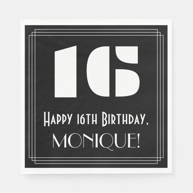 16:e födelsedagen: Art Deco Inspired Titta "16" +  Pappersservett (Framsidan)