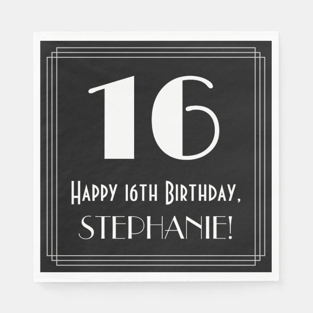16:e födelsedagen ~ Art Deco Inspired Titta "16",  Pappersservett (Framsidan)