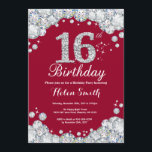 16:e födelsedagen Burgundy Red och Silver Diamond Inbjudningar<br><div class="desc">16:e födelsedagsinbjudan. Burgundy Red och Silver Rhinestone Diamond. Elegant Birthday Bash inbjudan. Barns födelsedag. Flickans födelsedag. Boy Birthday. Om du vill göra ytterligare anpassningar klickar du på knappen "Anpassa" och användor verktyg som är utformat för att ändra mallen.</div>