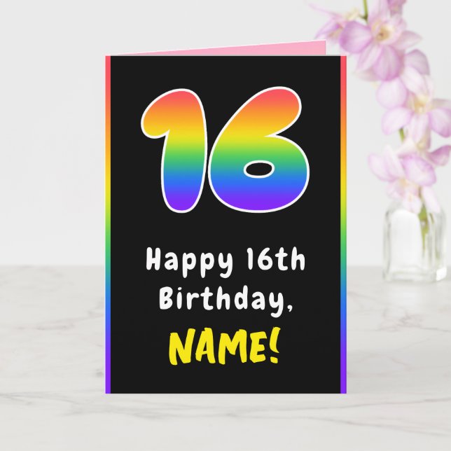 16:e födelsedagen: Färgfullt regnbåge nr 16, anpas Kort (Orkide)