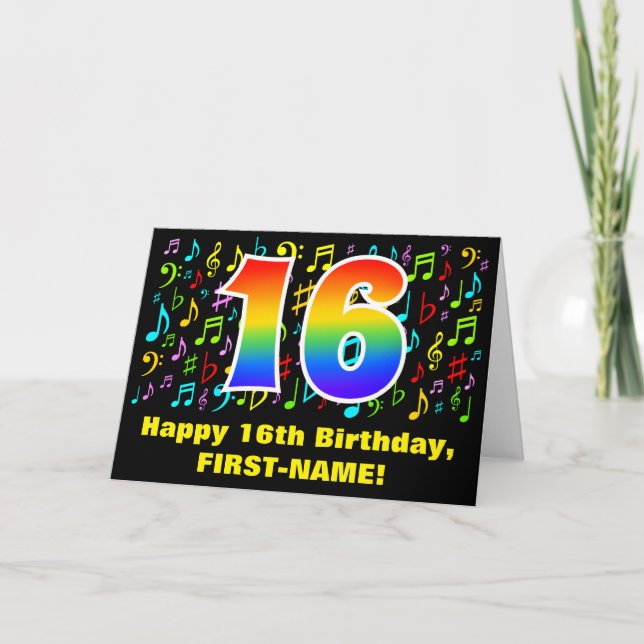 16:e födelsedagen: Färgstarka musiksymboler och re Kort (Framsida)