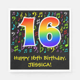 16:e födelsedagen - färgstarka musiksymboler, re pappersservett